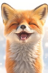 Fototapeta premium A cheerful fox with a bright smile, basking in soft light