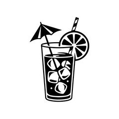 Illustration of cocktail in vintage monochrome style. Design element for logo, label, sign, poster, card, badge. Vector illustration