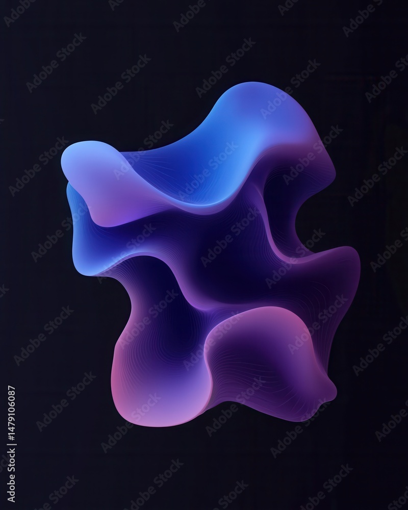 Poster abstract gradient shape flowing on dark background, digital art style, modern design element, smooth