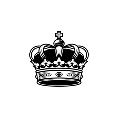 Illustration of king crown in monochrome style. Design element for logo, emblem, sign, poster, t shirt. Vector illustration