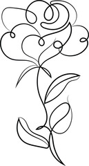 Elegant Single Line Drawing of a Rose Flower with Leaves