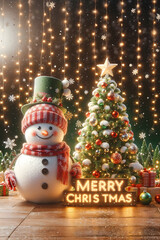 Christmas Snowman Poster Happy New Year.