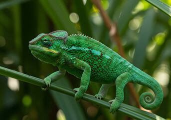 Colorful chameleon on grass