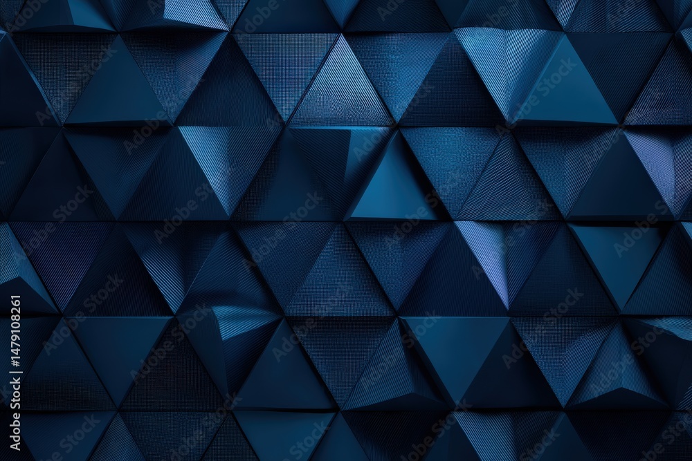 Poster abstract geometric pattern of overlapping dark blue triangles.