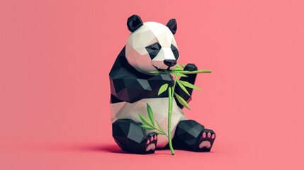 Cute panda cub eating bamboo