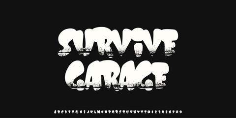 Alphabet Original Handwritten Bold Groovy Art Work Font With Rough Texture, Grunge style, Uppercase and Number,Design for urban,movie,film,sport,clothing,band music.Vector illustration