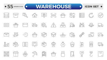 Warehouse service outline icon set. Containing order tracking, delivery home, delivery , truck, scooter, courier and cargo icons. Shipping symbol. Editable stroke outline icon.
