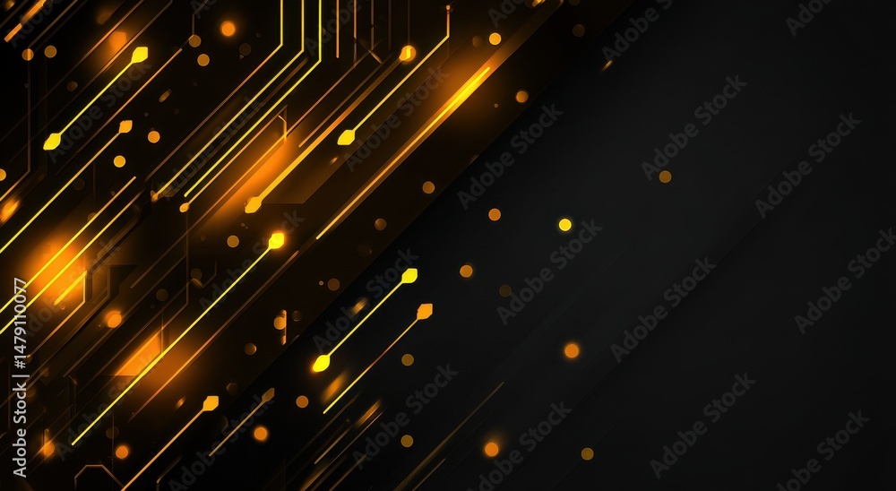 Poster dynamic circuit board design with glowing yellow lines.