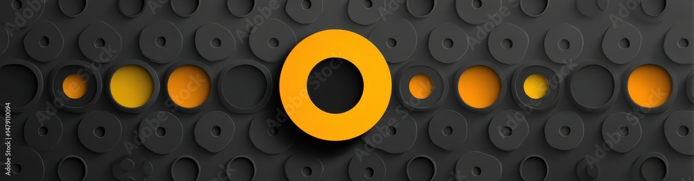 Poster abstract design with concentric circles and bright color accents.
