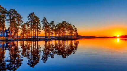 Fototapeta premium a forest river with reflections of trees in calm water