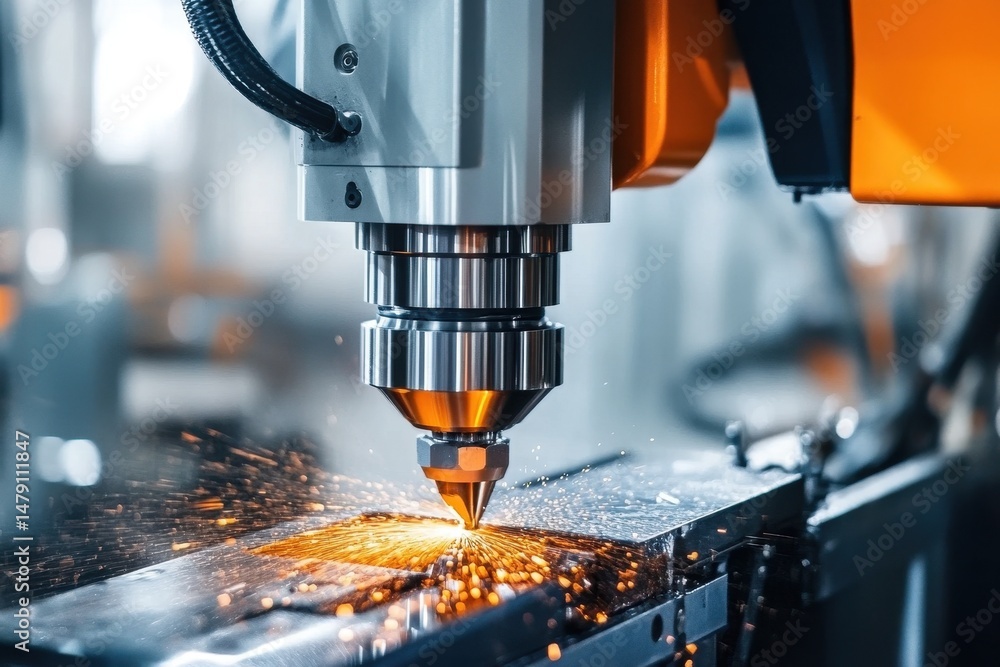 Poster cnc milling machine processes metal with precision cutting in a modern workshop environment, cnc mil