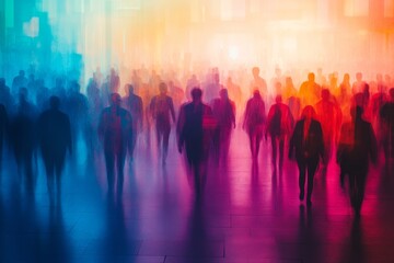 Abstract  group of crowded people. Mob of people. Confusion of people. Multiple colored exposure