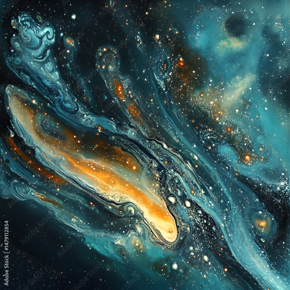 Poster celestial phenomenon in outer space abstract art digital creation cosmic environment wide-angle view