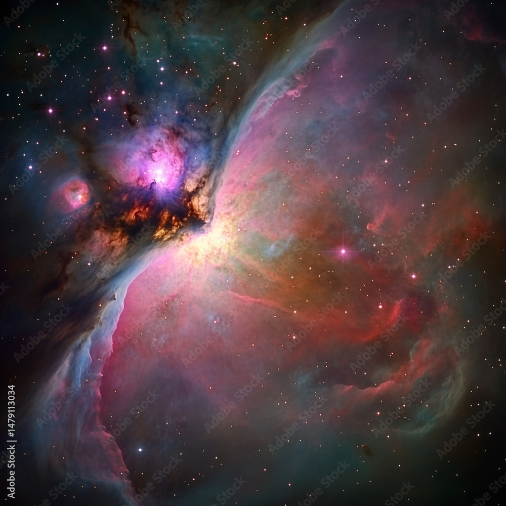 Poster exploring cosmic wonders nebula formation in deep space astrophotography vast universe celestial vie