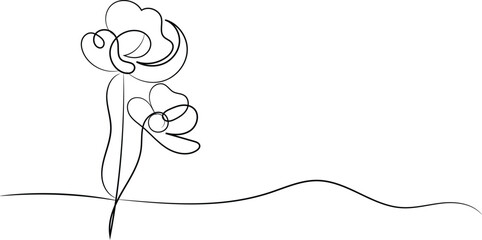 Single Line Drawing of a Flower Blooming in a Minimalist Style