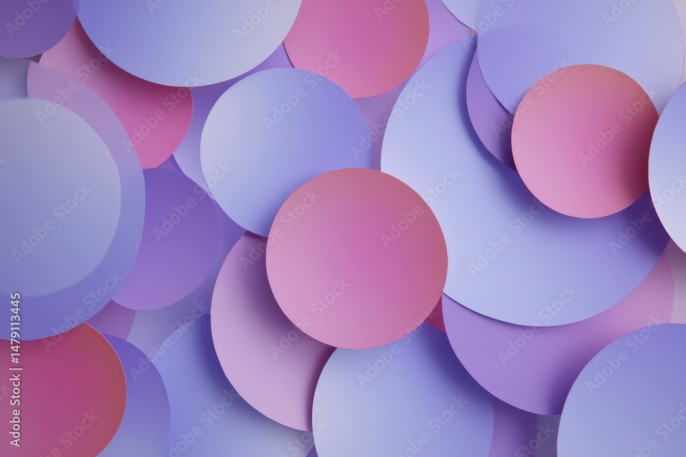Poster abstract design of overlapping circles in varying shades of pink and purple.