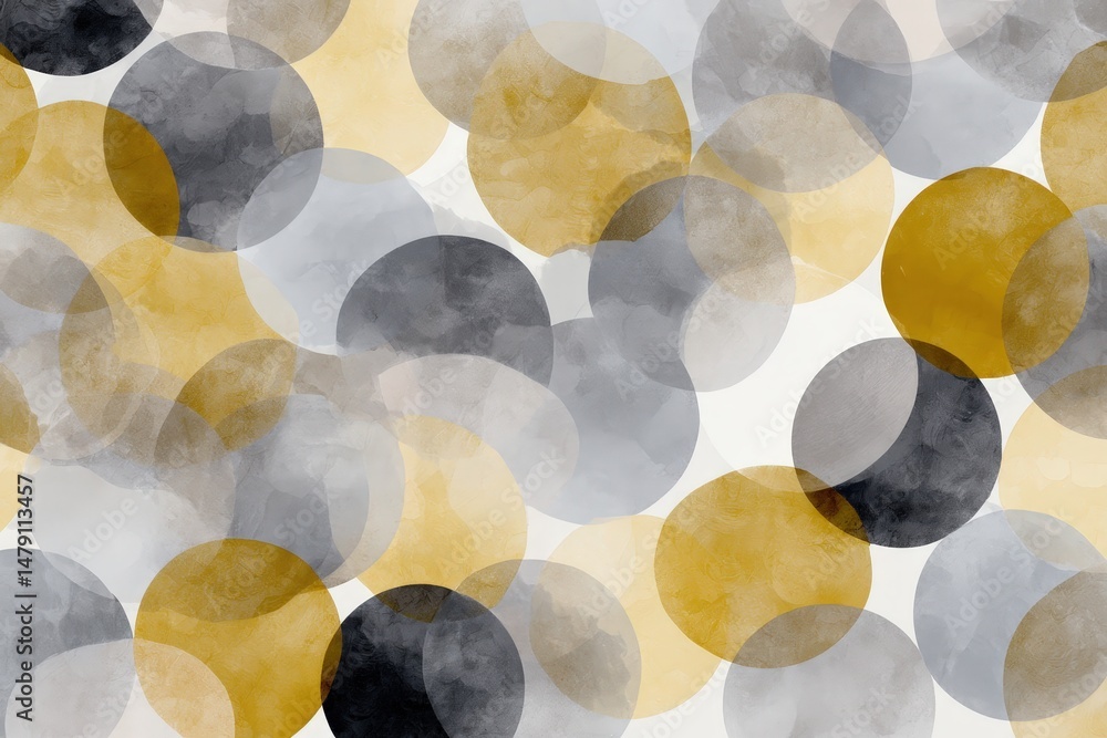 Poster abstract design of overlapping circles in muted colors.