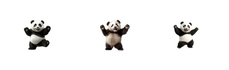 Joyful Panda Cubs Waving, Cheerful, Isolated , cut out transparent