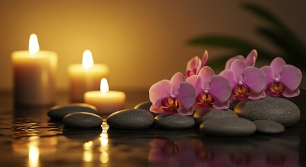 Serene Orchids and Candles: A Tranquil Spa-like Scene