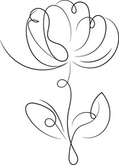 Naklejka premium Elegant Single Line Drawing of a Flower with Leaves