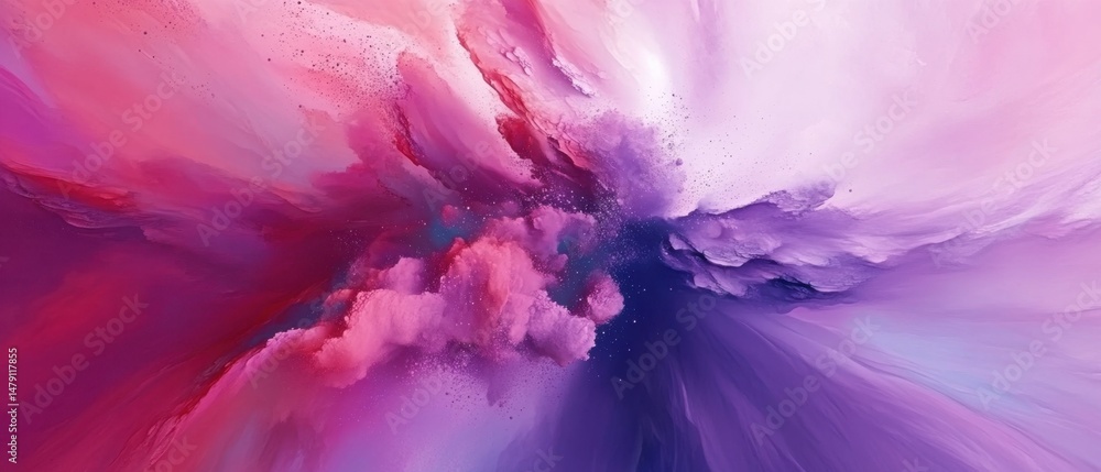 Poster abstract explosion of pink and purple hues in a dynamic composition creating a vibrant and dreamy at