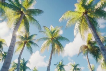 Breezy palm trees sway under a bright sun with fluffy clouds on a perfect day, Breezy Palm Trees on a Sunny Day, seamless ing background