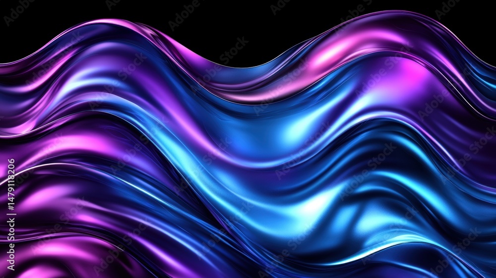 Poster vibrant flowing abstract waves with neon purple and blue hues creating a dynamic energetic pattern o