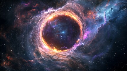 Obraz premium Mystic galaxy portal surrounded by swirling nebula currents iridescent cosmic plasma and celestial dreamscape reflections
