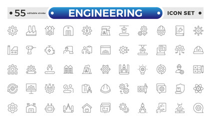 Engineering outline icon set. Future technology icon set. Containing robot, artificial intelligence, innovation, smart city, robotics, humanoid, hologram, digital world. Editable stroke outline icon.