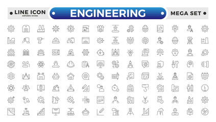 Engineering outline icon set. Future technology icon set. Containing robot, artificial intelligence, innovation, smart city, robotics, humanoid, hologram, digital world. Editable stroke outline icon.