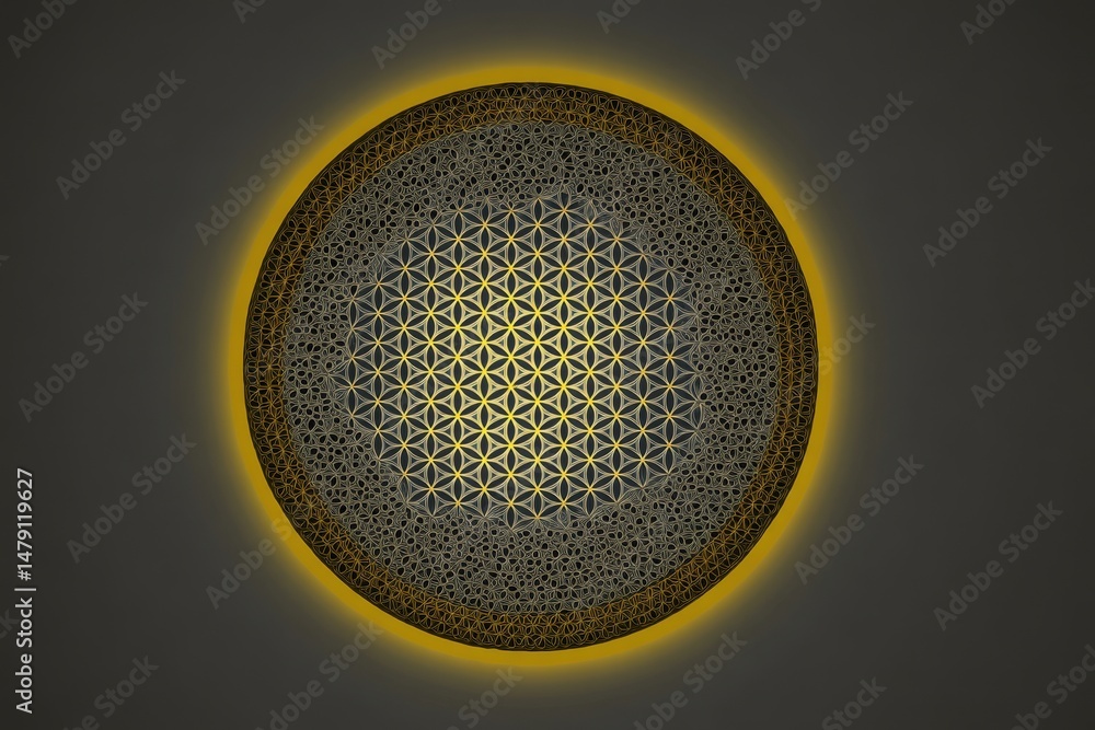 Aufkleber illuminated circular design with intricate geometric pattern.