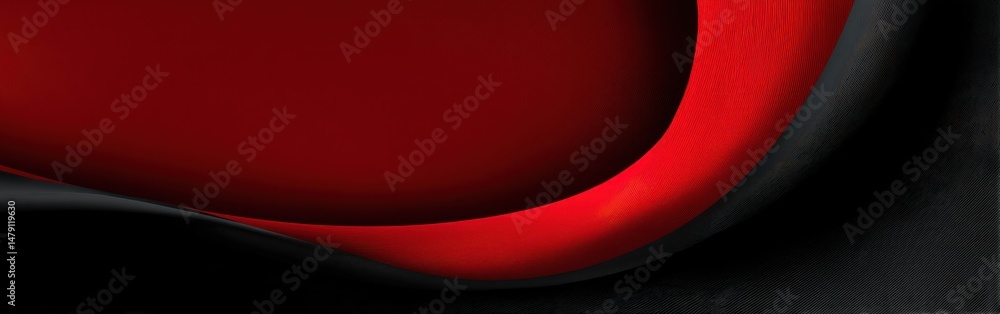 Poster abstract design of curves in red and black.