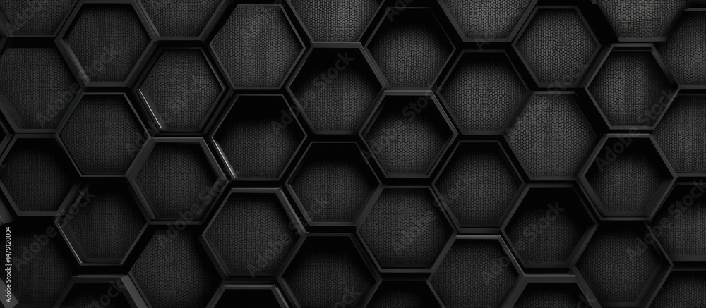 Poster abstract geometric pattern of dark hexagons.