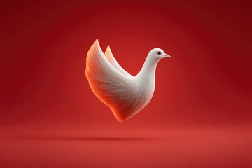 Obraz premium Elegant dove soaring against vibrant red backdrop, symbolizing p