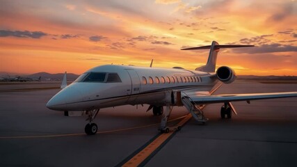 modern private jet at the airport in sunset light, business and vacation concept - Powered by Adobe