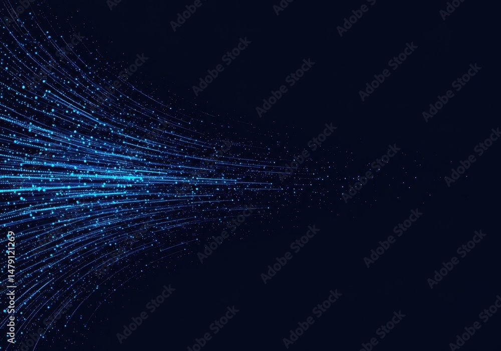 Poster abstract blue light streaks flow across a dark background creating a futuristic design