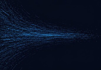 Abstract blue data stream flowing through a dark space with glowing particles