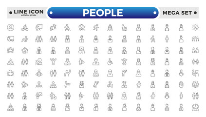 People outline icon set. Containing group, family, human, team, community, friends, population and senior icons. Editable stroke outline icon.
