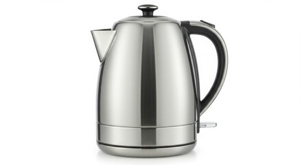 Shiny stainless steel electric kettle isolated on white background, home appliance