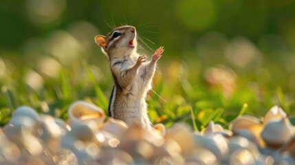 Obraz premium Chipmunk in awe, standing tall