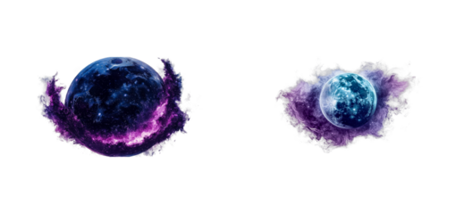 Double Planet With Cloud Effects, Isolated On Black, cut out transparent