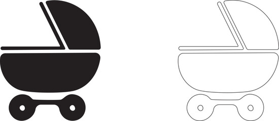 Cradle on wheels. Vector icon.