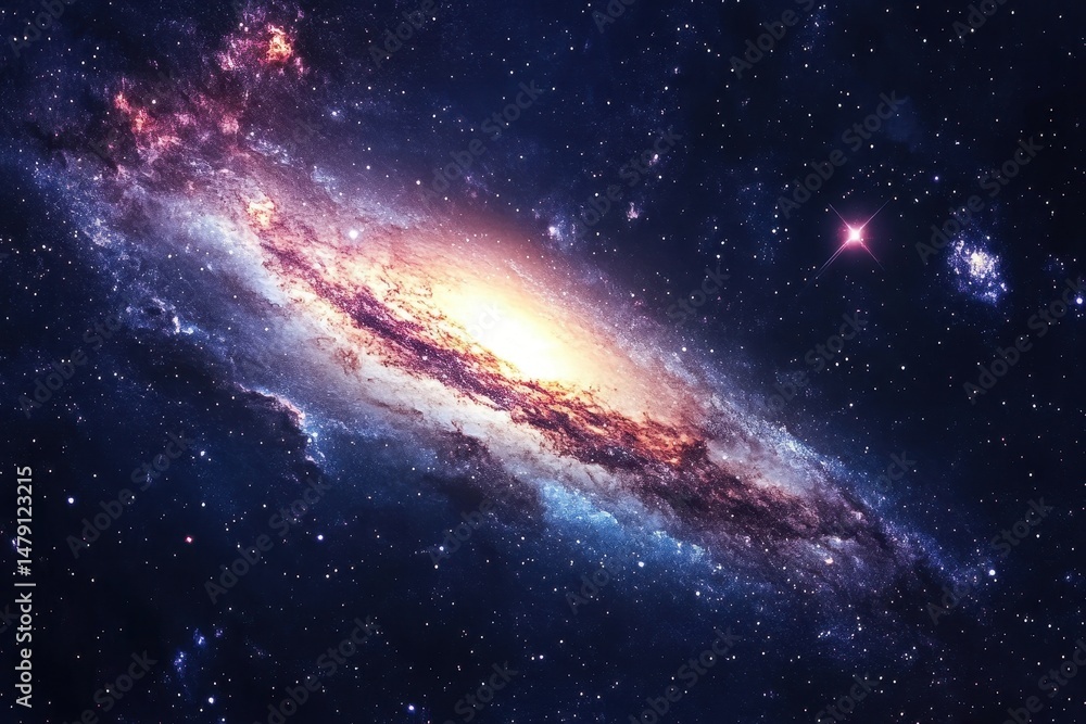 Poster endless view of galaxies and stars in a vibrant cosmic background, infinite outer space animated bac