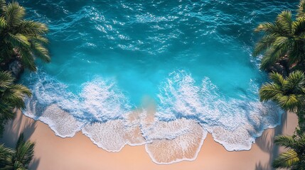 Obraz premium Blue gradient tropical beach on phone screen with immersive waves palm trees and sunny coastal visuals overlay cut out on isolated transparent removed background