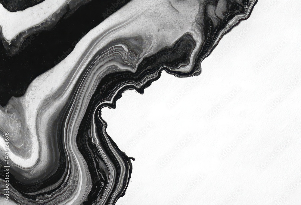 Poster abstract monochrome fluid art design with flowing lines.