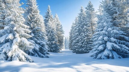 Naklejka premium Snowy forest path under clear sky