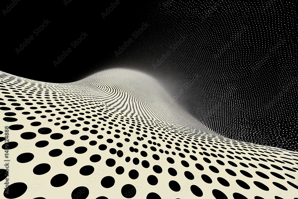 Poster abstract wave pattern forming a digital landscape with halftone dots