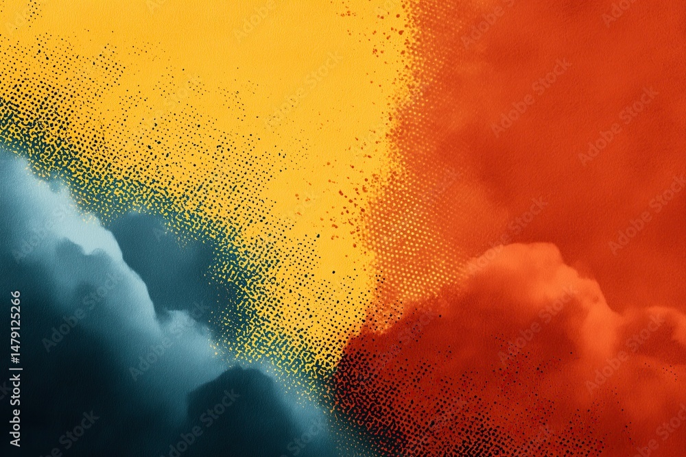 Poster abstract background showing halftone pattern merging cold and warm colors