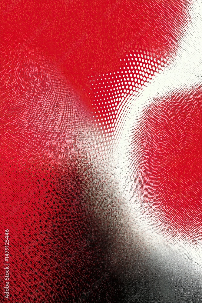 Poster abstract red background with halftone pattern creating dynamic wavy shapes