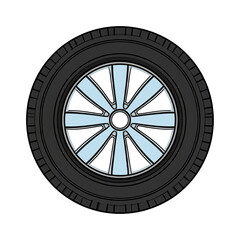Obraz premium A detailed illustration of a car wheel with a multi-spoke alloy rim.
